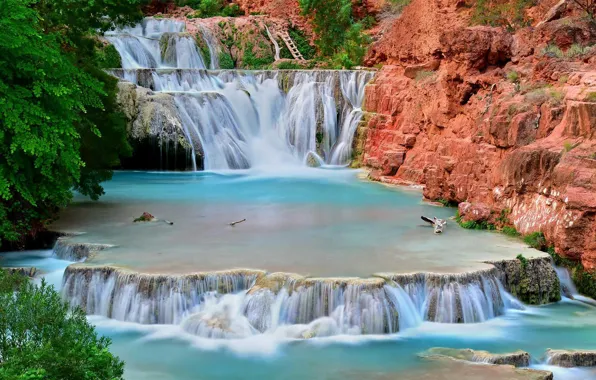 AZ, USA, cascade, National Park Grand Canyon, Havasu Creek, waterfall beaver