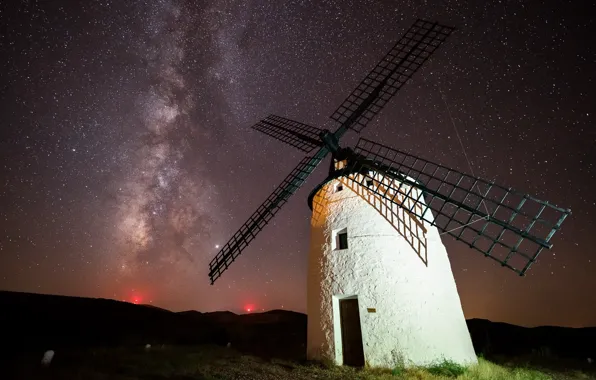 Night, nature, mill