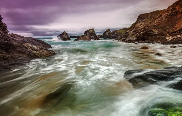 Picture sea, the sky, clouds, clouds, stones, rocks, shore, surf