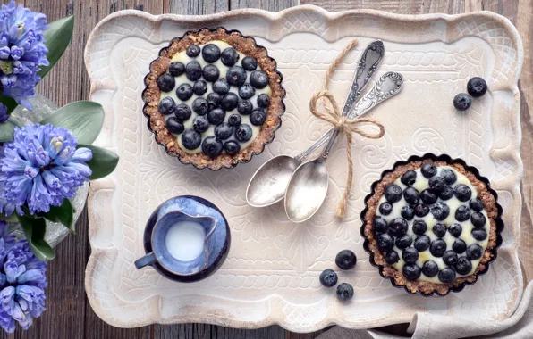 Berries, blueberries, cream, dessert, tray, tartlets, Anya Ivanova