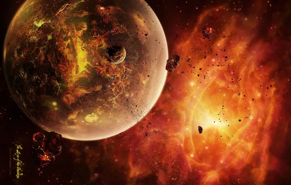 Picture asteroids, the red-hot planet, dead sistem