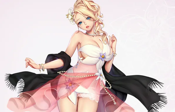 Picture girl, sexy, cleavage, long hair, dress, boobs, anime, beautiful