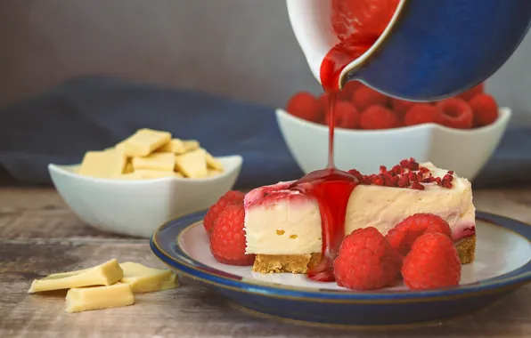 Picture berries, raspberry, cheese, dessert, cheesecake, raspberry sauce