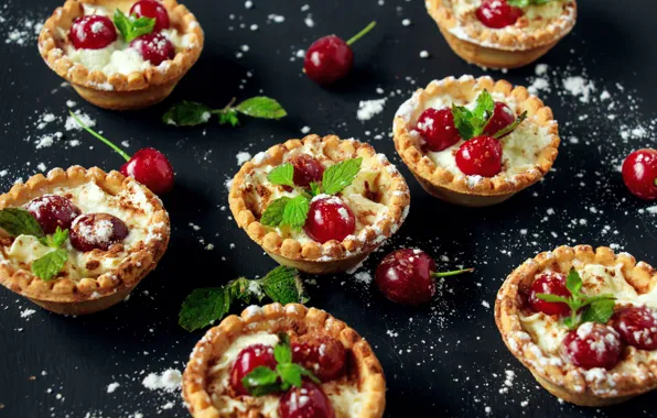 Picture cherry, cream, cake, cream, tartlets