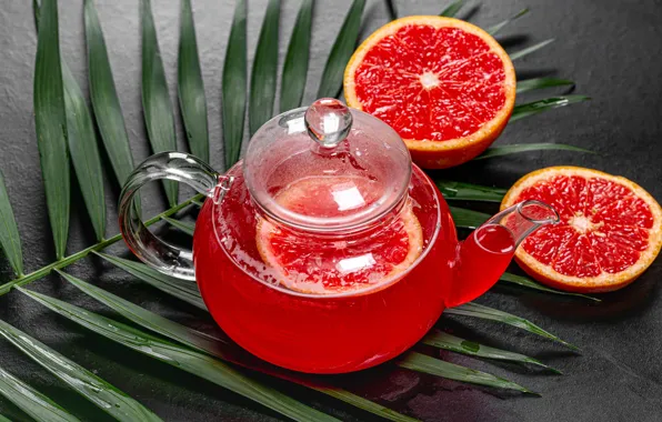 Tea, kettle, citrus, grapefruit