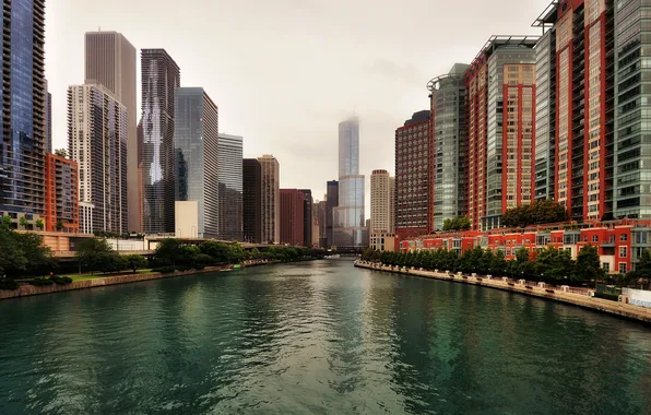 Picture River, Chicago, Channel, Skyscrapers, Building, America, Chicago, America