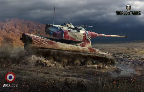 Picture war, swamp, tank, war, World of Tanks, AMX 50B
