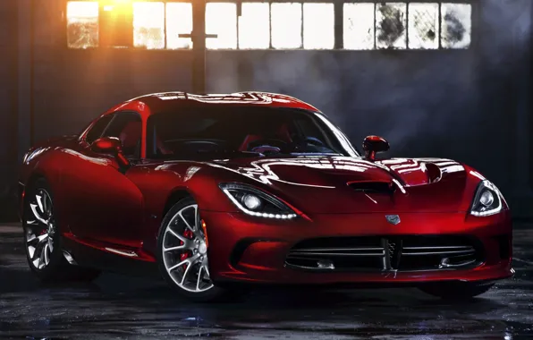 The sun, red, window, Dodge, Dodge, supercar, Viper, the front