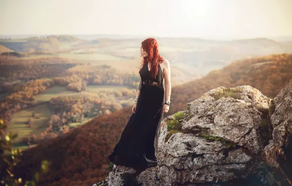 Landscape, rock, stone, height, redhead, Lorène