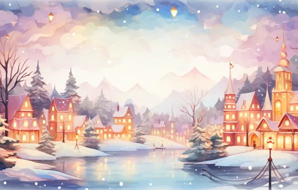 Winter, snow, house, holiday, graphics, Christmas, New year, house