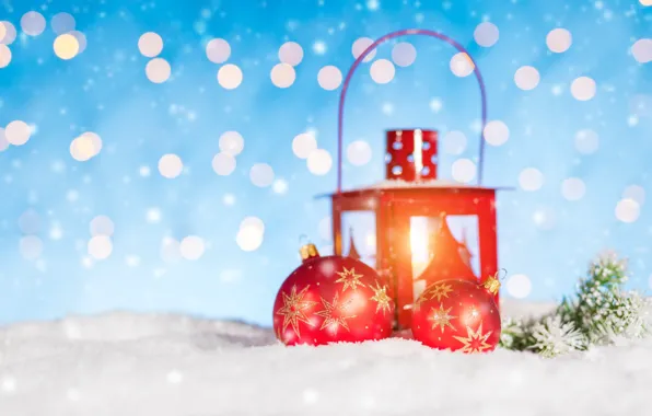 Winter, snow, decoration, snowflakes, New Year, Christmas, lantern, Christmas