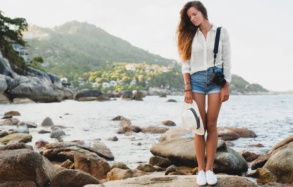 Girl, shorts, woman, young, model, pretty, brunette, cute