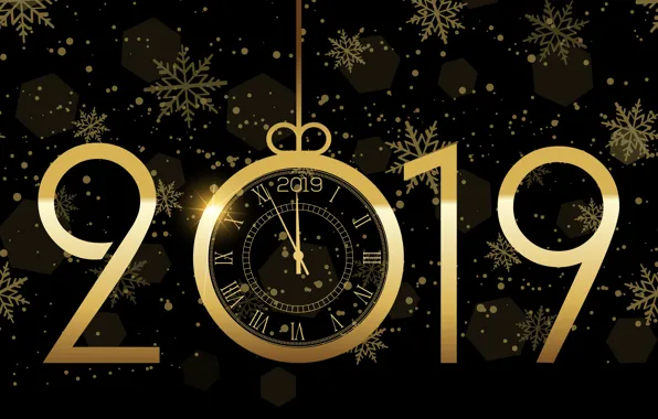 Picture gold, New Year, figures, golden, black background, black, background, New Year