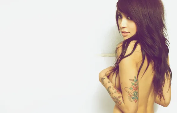 Girl, Look, White, Face, Hands, Background, Brunette, Back