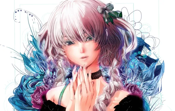 Picture girl, braid, white hair, art, bangs, tanupo