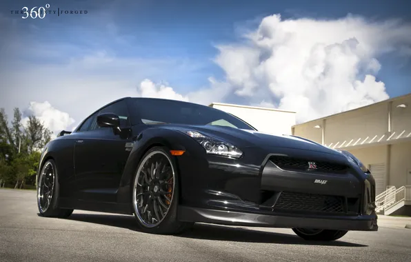 Black, Nissan, GT-R, black, Nissan, the front part, 360 three sixty forged