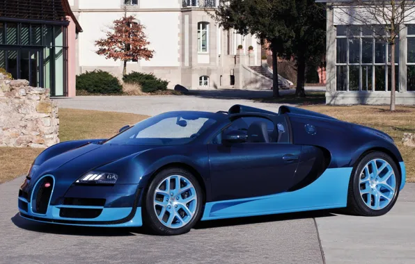 Convertible, blue color, Bugatti Veyron 16.4 Grand Sport Vitesse