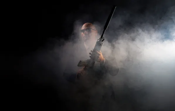 Weapons, background, people