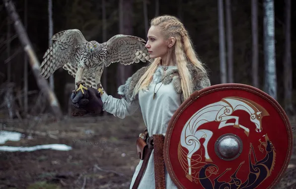Picture model, women, cosplay, blonde, shield, braids, portrait, costumes