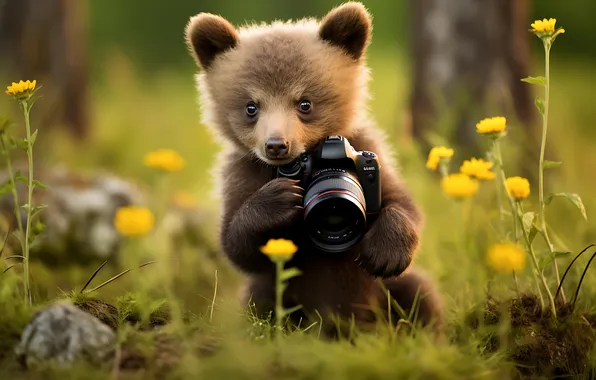 Summer, look, flowers, nature, glade, legs, bear, the camera
