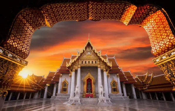 Sunset, temple, Buddhism