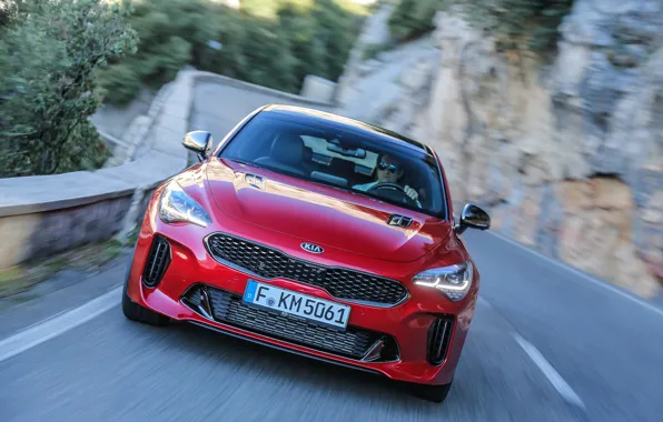 Picture red, front view, KIA, Kia, the five-door, Stinger, Stinger GT, fastback
