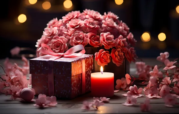 Love, flowers, gift, romance, roses, love, happy, Valentine's day