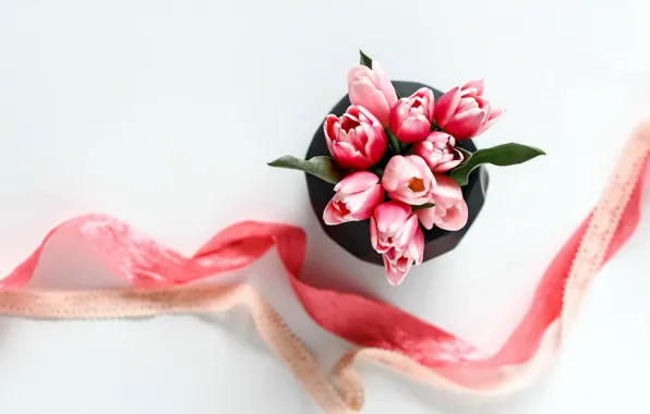 Picture flowers, bouquet, tape, tulips, pink, pink, romantic, tulips