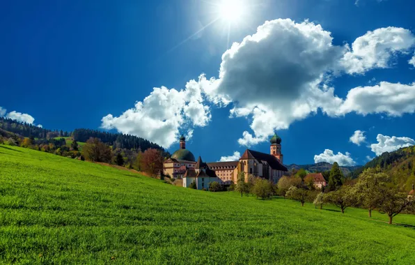 Picture the sky, clouds, Germany, meadow, the monastery, Germany, Baden-Württemberg, Baden-Württemberg