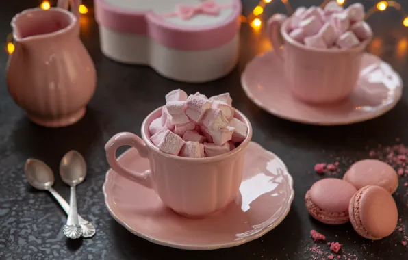 Picture box, cookies, Cup, marshmallows, macaron, Ellygri