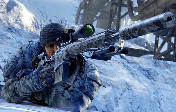 Winter, snow, male, rifle, Sniper: Ghost Warrior 2
