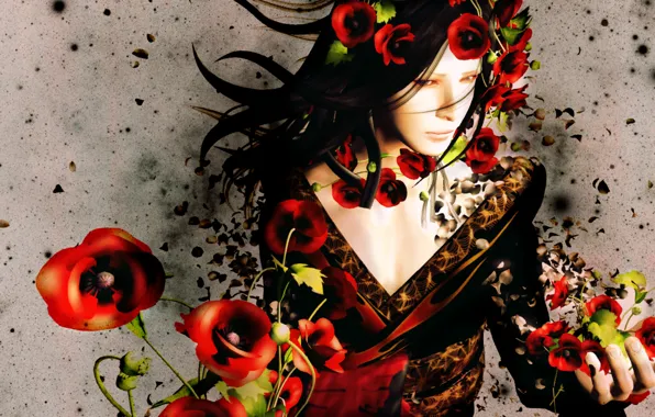 Girl, flowers, background