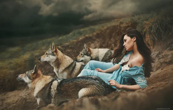 Picture look, girl, pose, photo, wolf, dress, Marketa Novak, Eric Bartosova