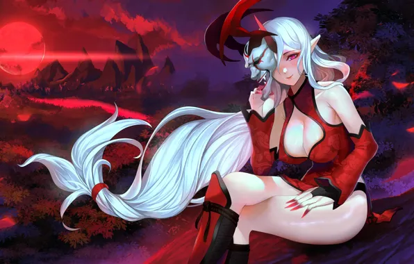 Picture Girl, Night, Mask, League of Legends