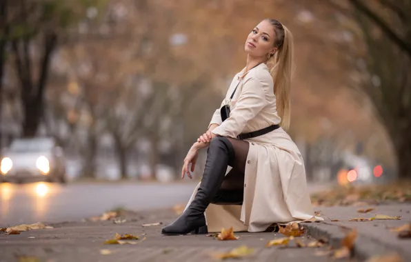 Autumn, girl, pose, boots, cloak, Veronika, Martin Ecker