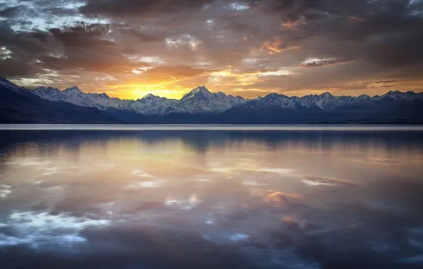 Nature, Clouds, Sky, Landscape, Water, Sunset, Mountains, Reflection lake