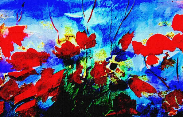 Flowers, Figure, red, blue background