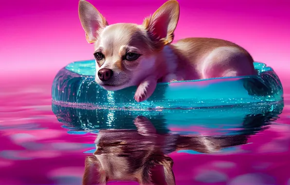 Picture Water, Dog, Puppy, Chihuahua, Digital art, Ears, Face, AI art