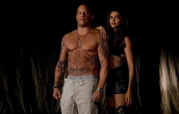 Cinema, girl, woman, tiger, man, movie, tatoo, Vin Diesel