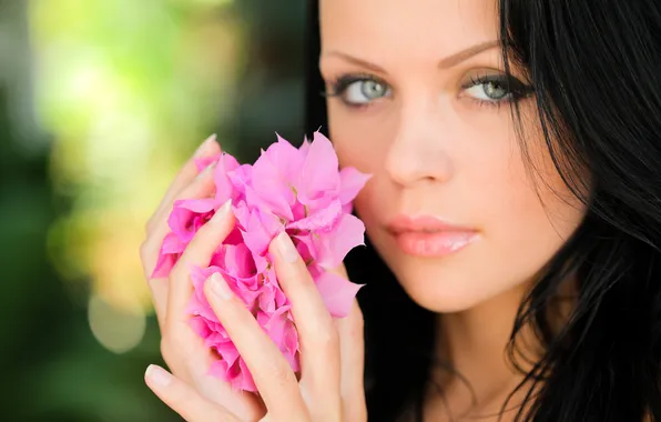 Picture look, flowers, sexy, brunette