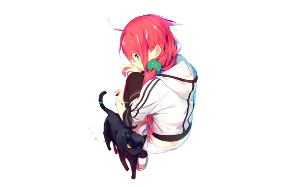 Cat, girl, red hair