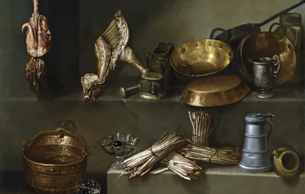 Picture, utensils, Ignacio Arias, Still life with Cooking Utensils and Asparagus