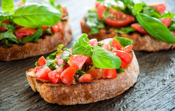Picture bread, tomatoes, sandwiches, Basil, bruschetta