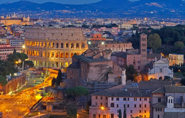 Landscape, mountains, home, Rome, Colosseum, Italy, panorama