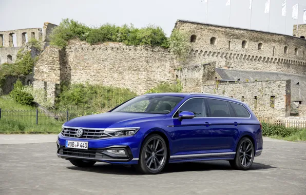 Blue, Volkswagen, fortress, universal, Passat, R-Line, Variant, 2019