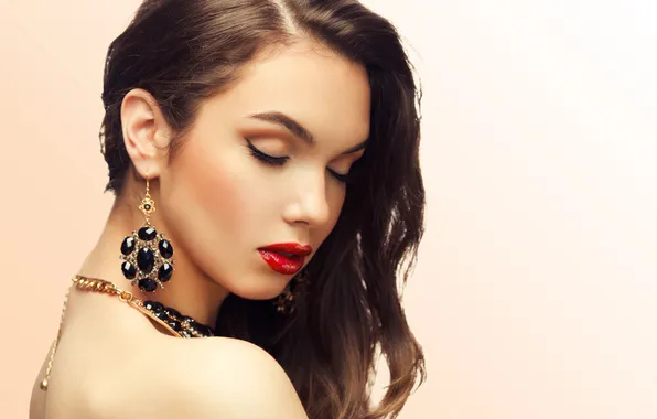 Look, girl, smile, earrings, makeup, girl, brown hair, brown hair