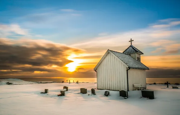 Sunset, Winter, Varhaug old church