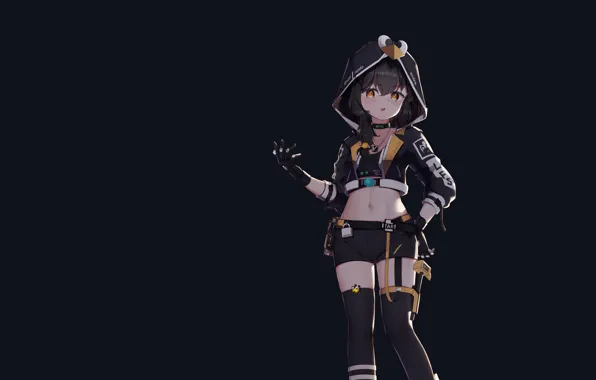 Picture Linux, belly, black background, standing, anime girls, open mouth, simple background, belly button
