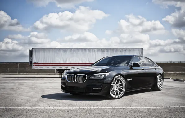 Picture the sky, clouds, BMW, BMW, black, black, trailer, 7 Series
