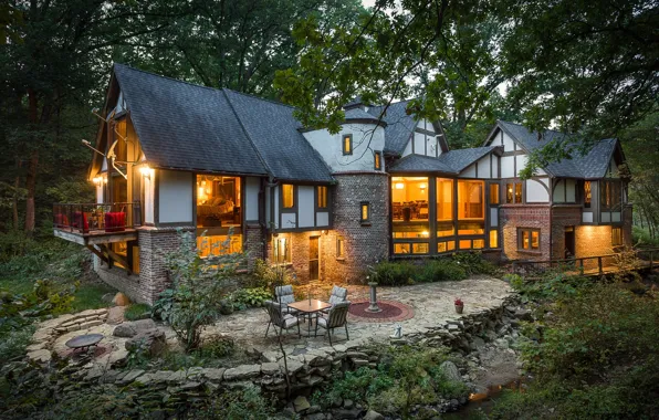 Design, house, Windows, the evening, architecture, mansion